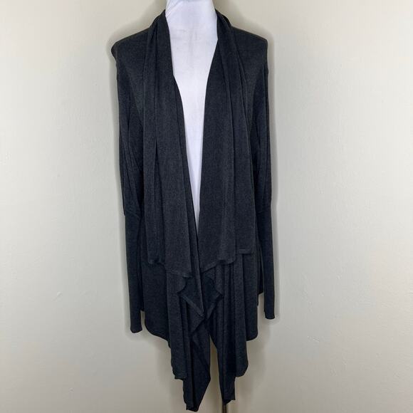 Cache Cardigan LARGE Waterfall Open Front Knit Rayon Blouson Sleeve Charcoal - Picture 1 of 10